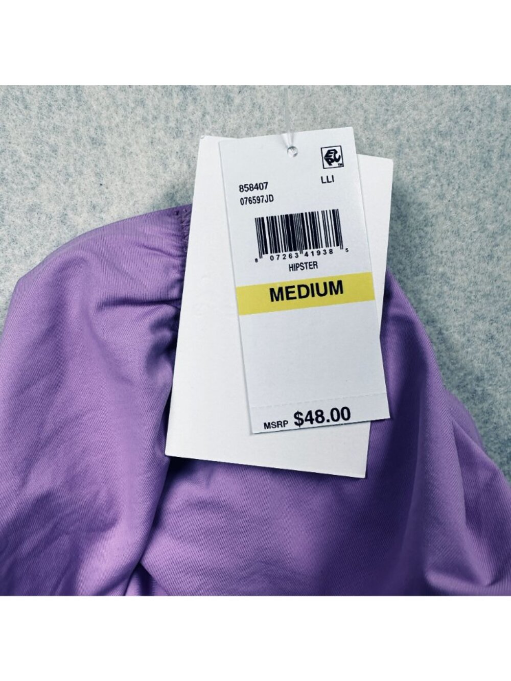 BECCA Bikini Bottom Size Medium Swim Hipster Orchid Purple Shirred Detail NEW - Picture 6 of 6